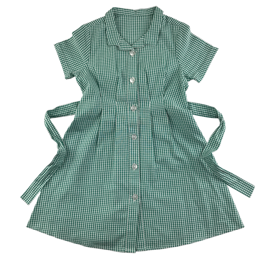 Green gingham with belt school summer dress