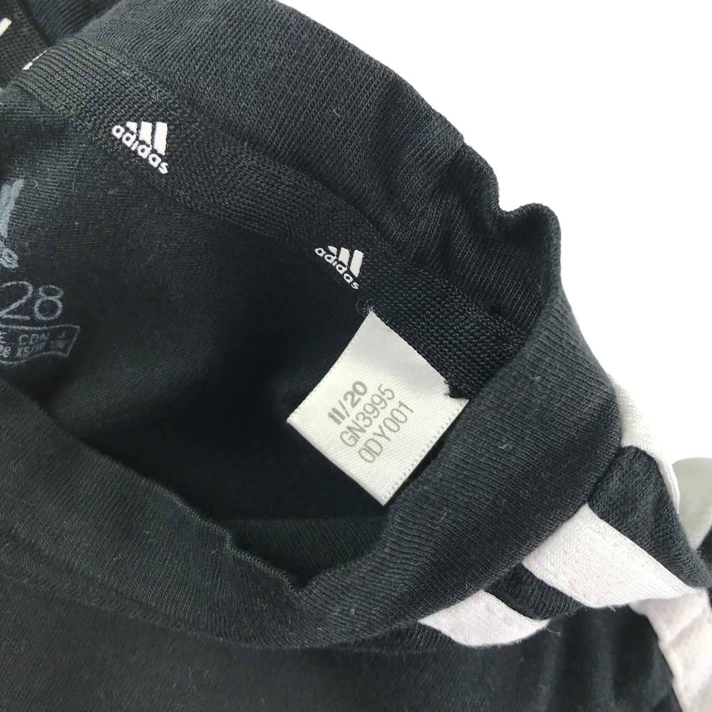 Adidas t-shirt 7-8 years black with white 3 strips on shoulders
