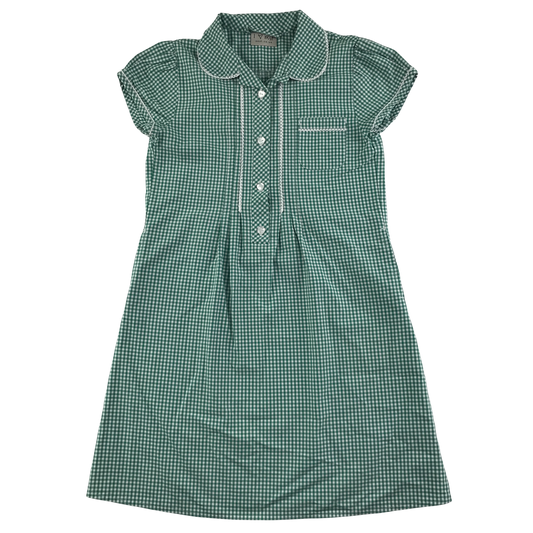Green gingham with buttons school summer dress