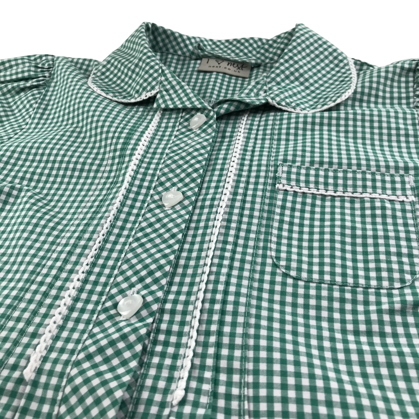 Green gingham with buttons school summer dress
