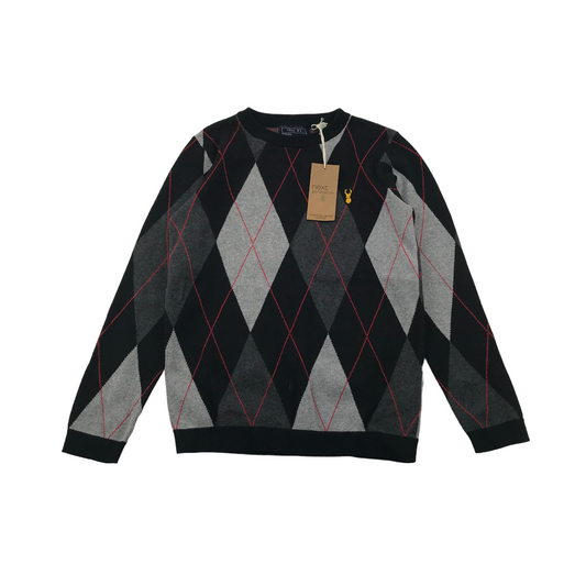 Next Black and Grey Diamond Checked Jumper Age 9