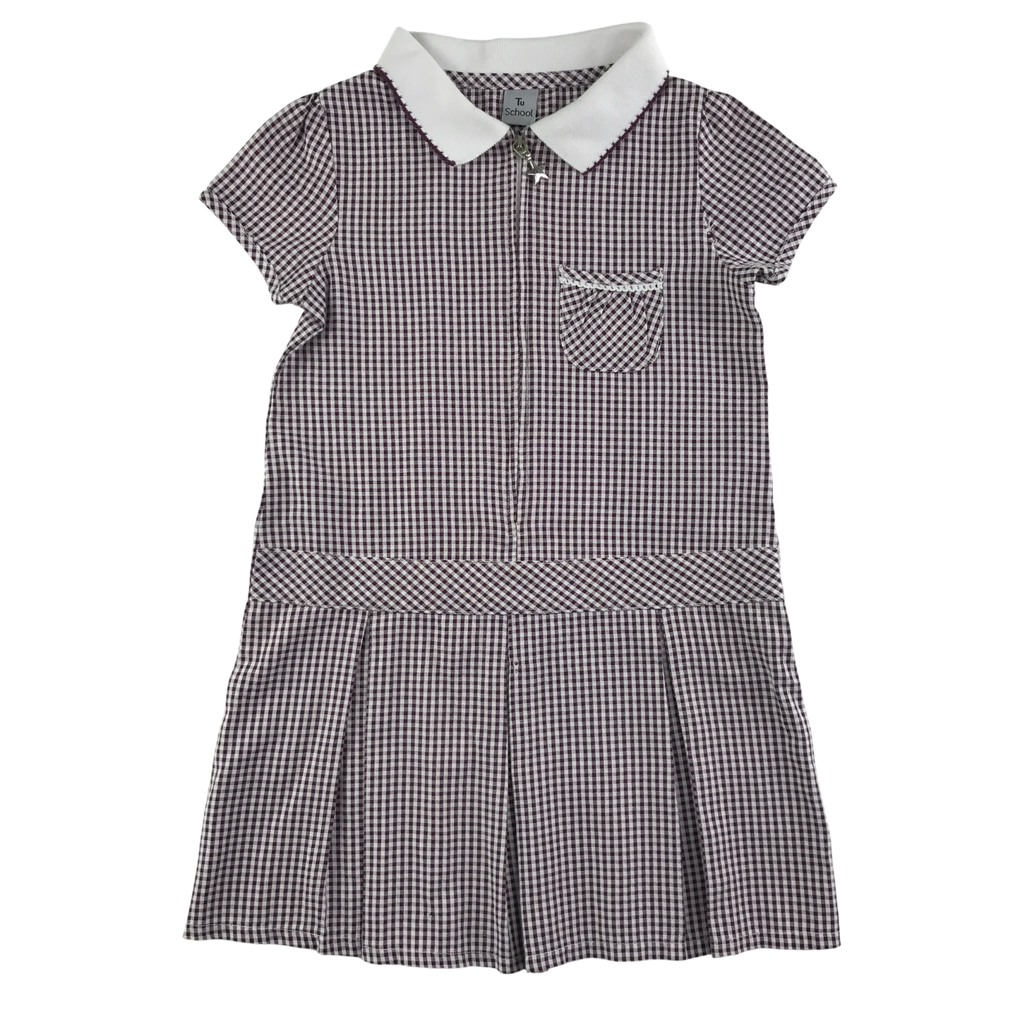 Burgundy gingham with zipper school summer dress