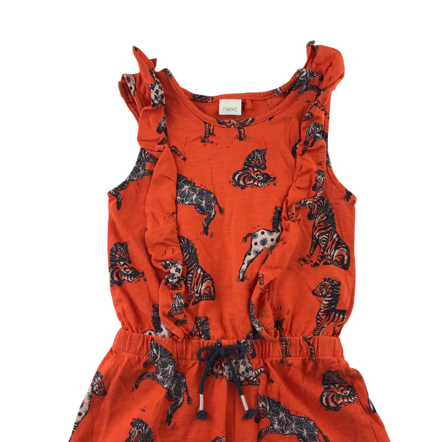 Next playsuit 4-5 years orangey red zebra print pattern organic cotton