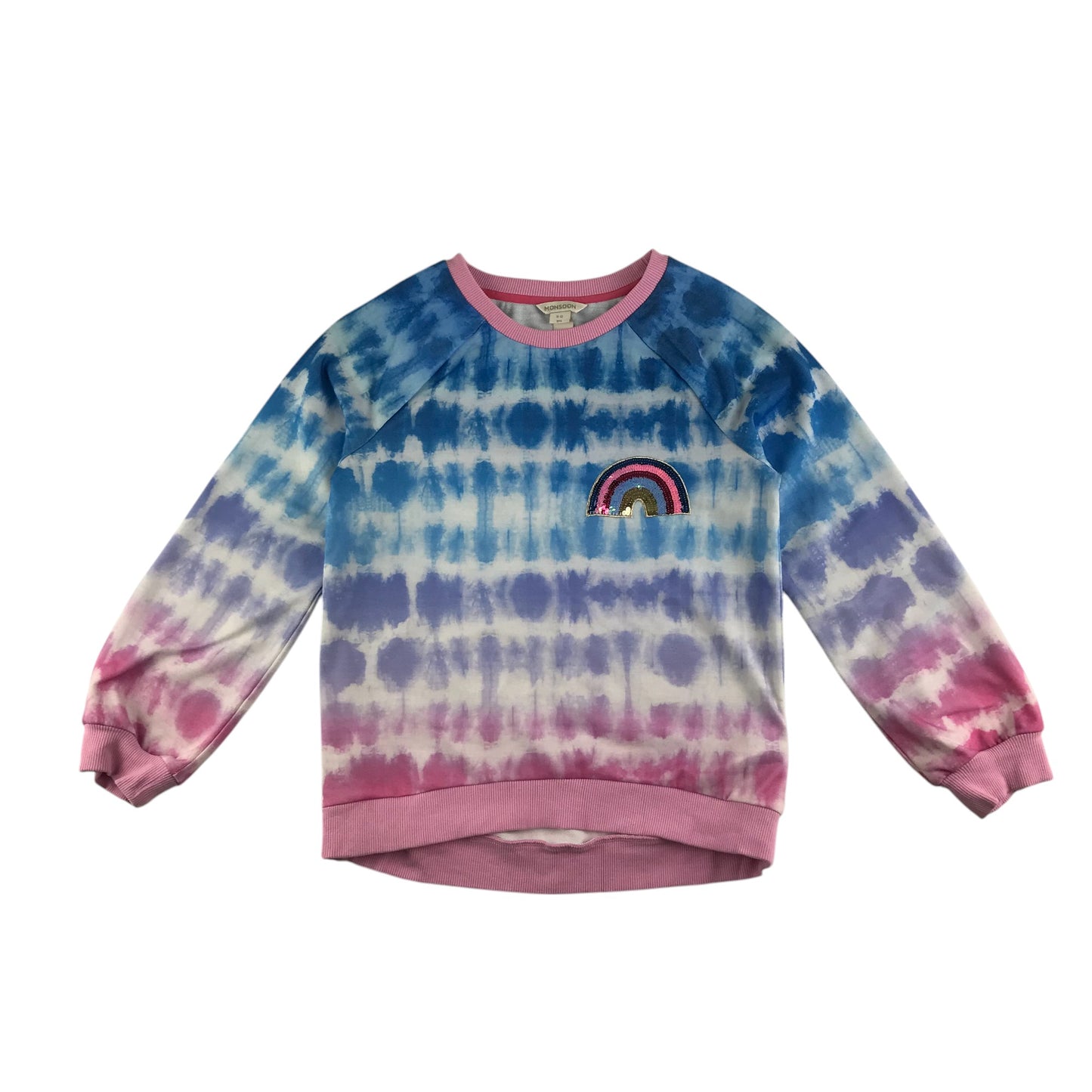 Monsoon sweater 11-12 years blue and pink tie dye sequin rainbow