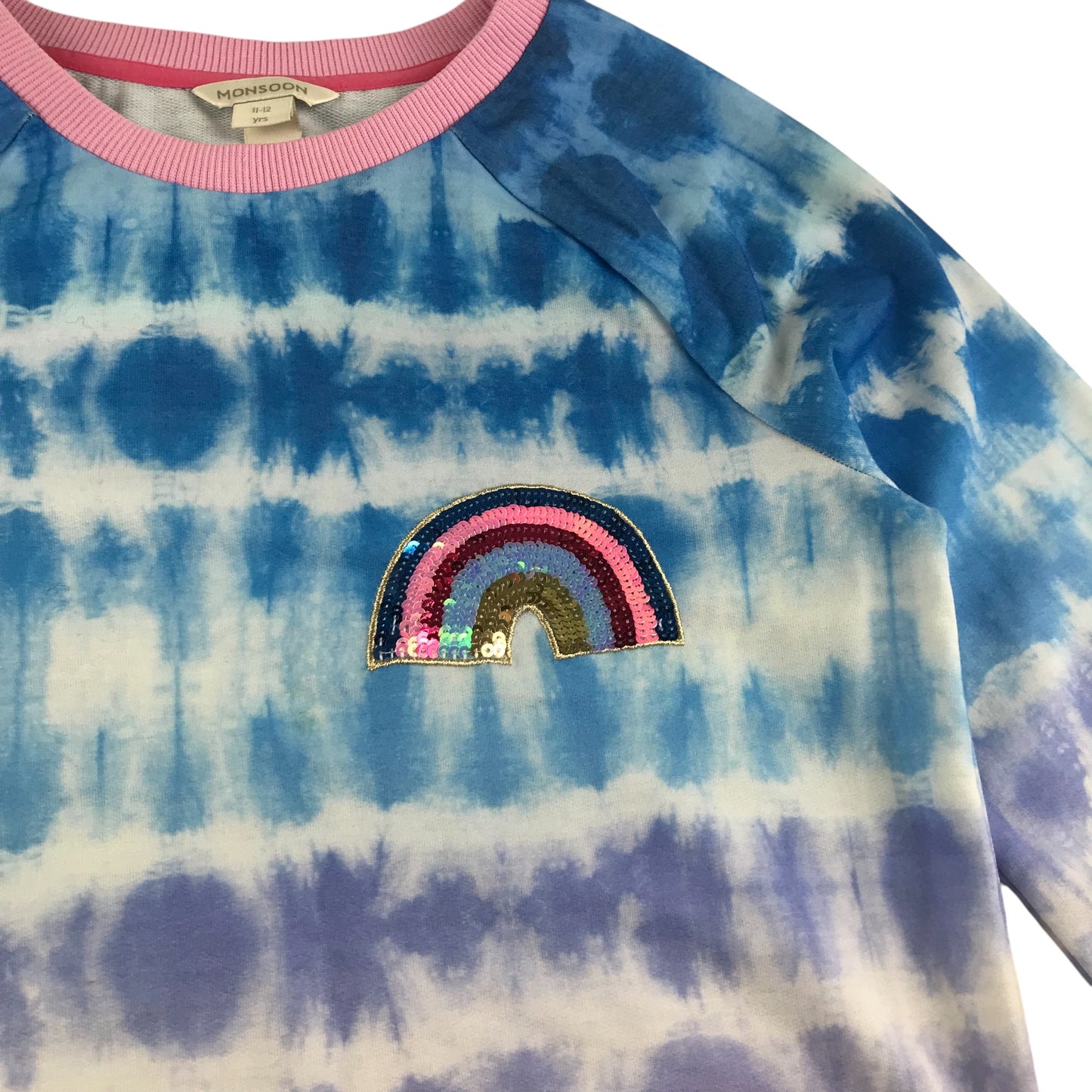 Monsoon sweater 11-12 years blue and pink tie dye sequin rainbow