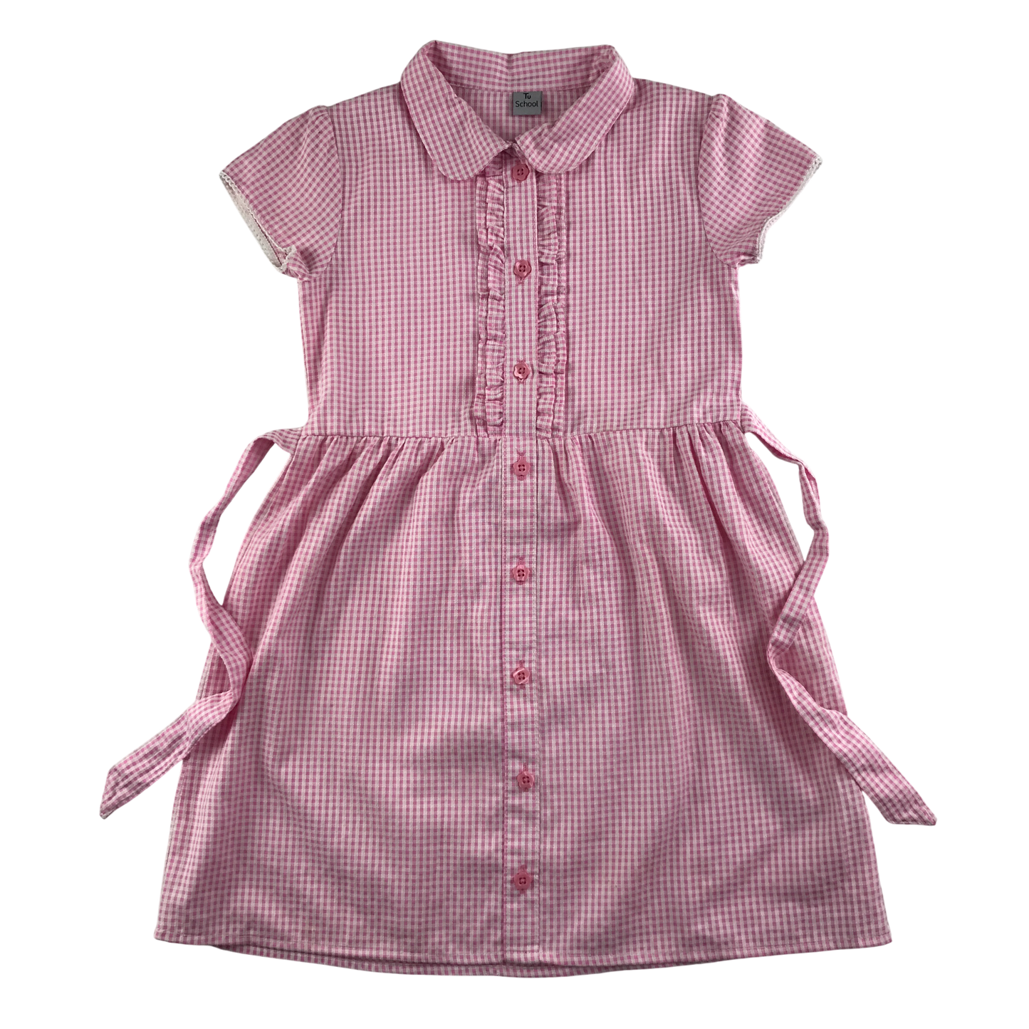 Pink gingham with belt school summer dress