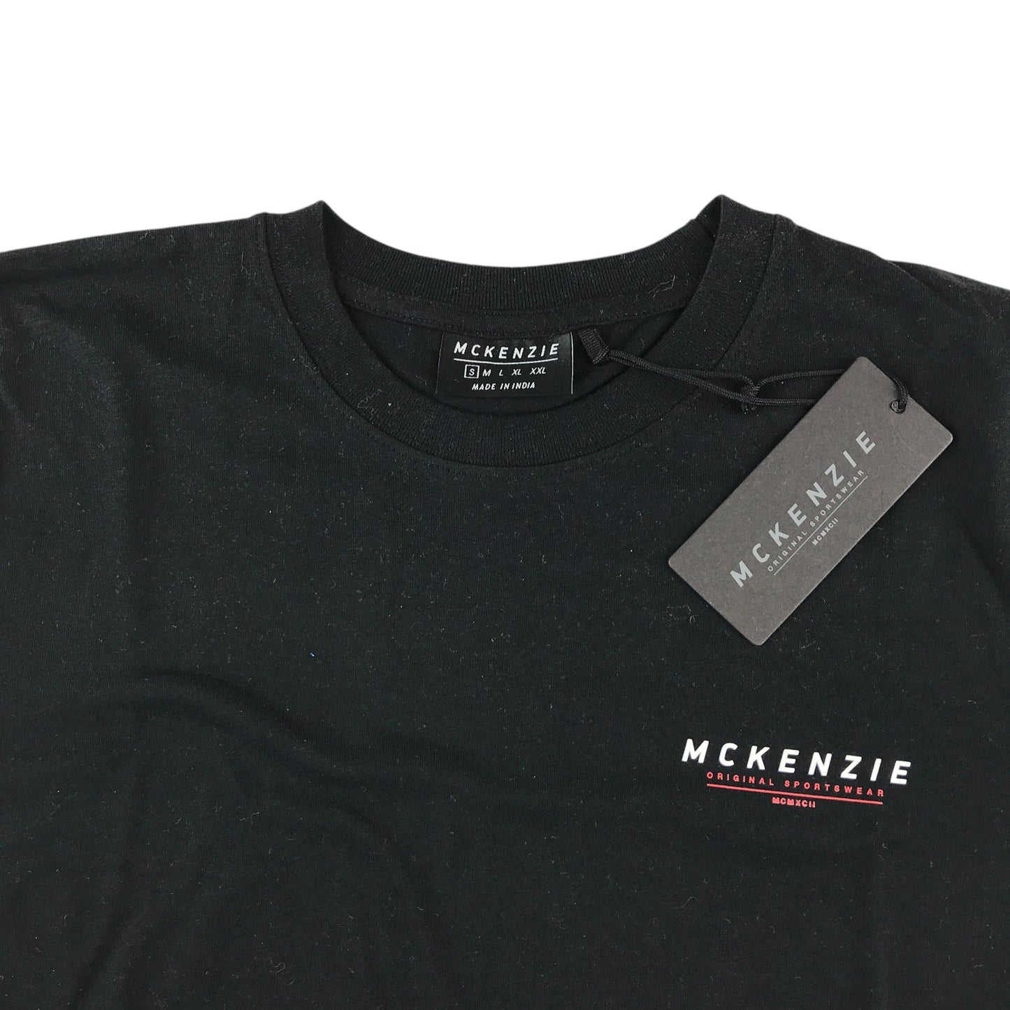 Mckenzie t-shirt men's S black plain with white and red text logo