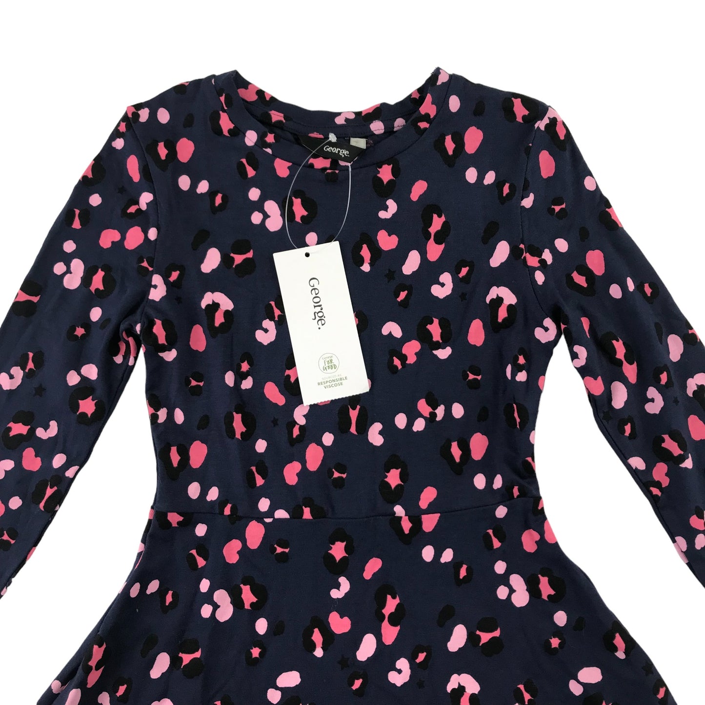 George Dress 5 years Navy Blue Long Sleeve T-shirt Pink Leopard Spot Print