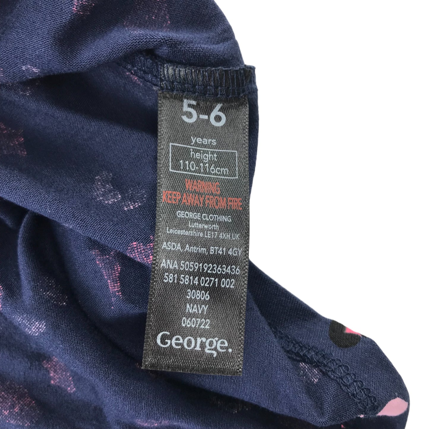 George Dress 5 years Navy Blue Long Sleeve T-shirt Pink Leopard Spot Print