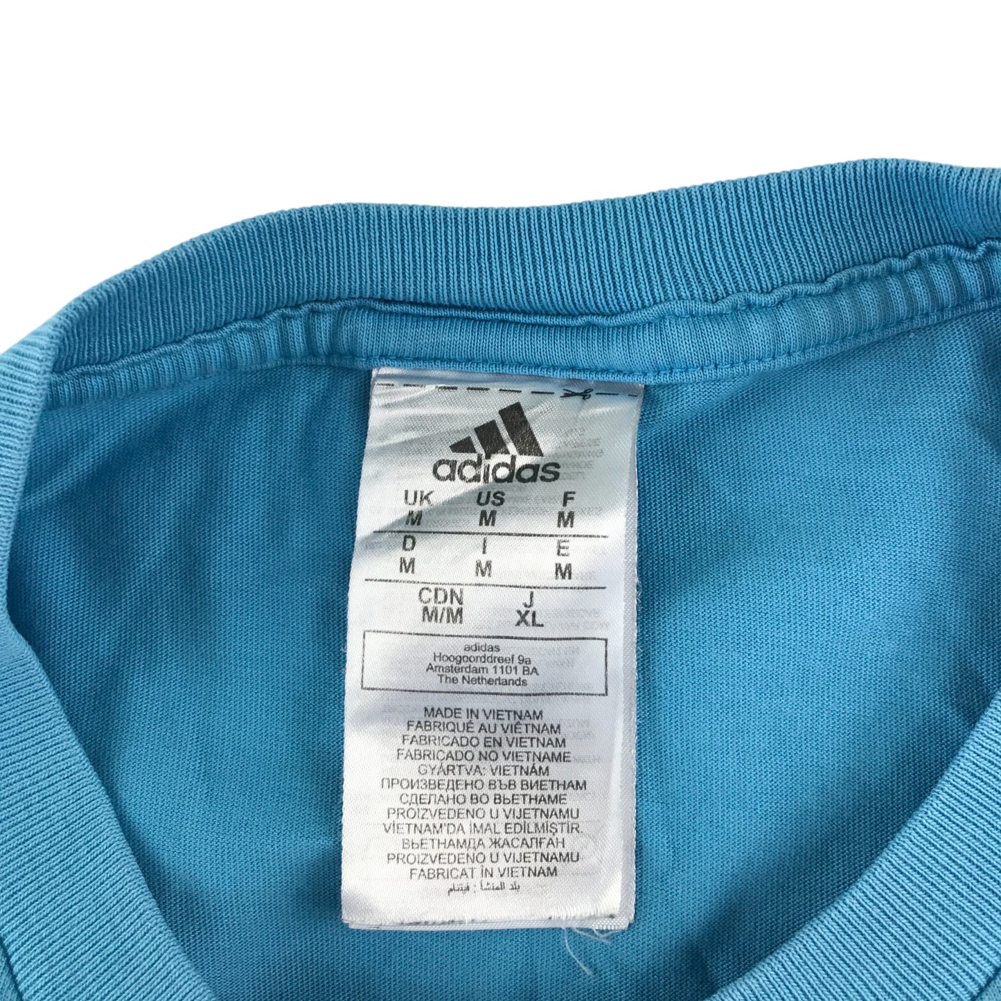 Adidas t-shirt men's M blue plain with white embroidered logo cotton