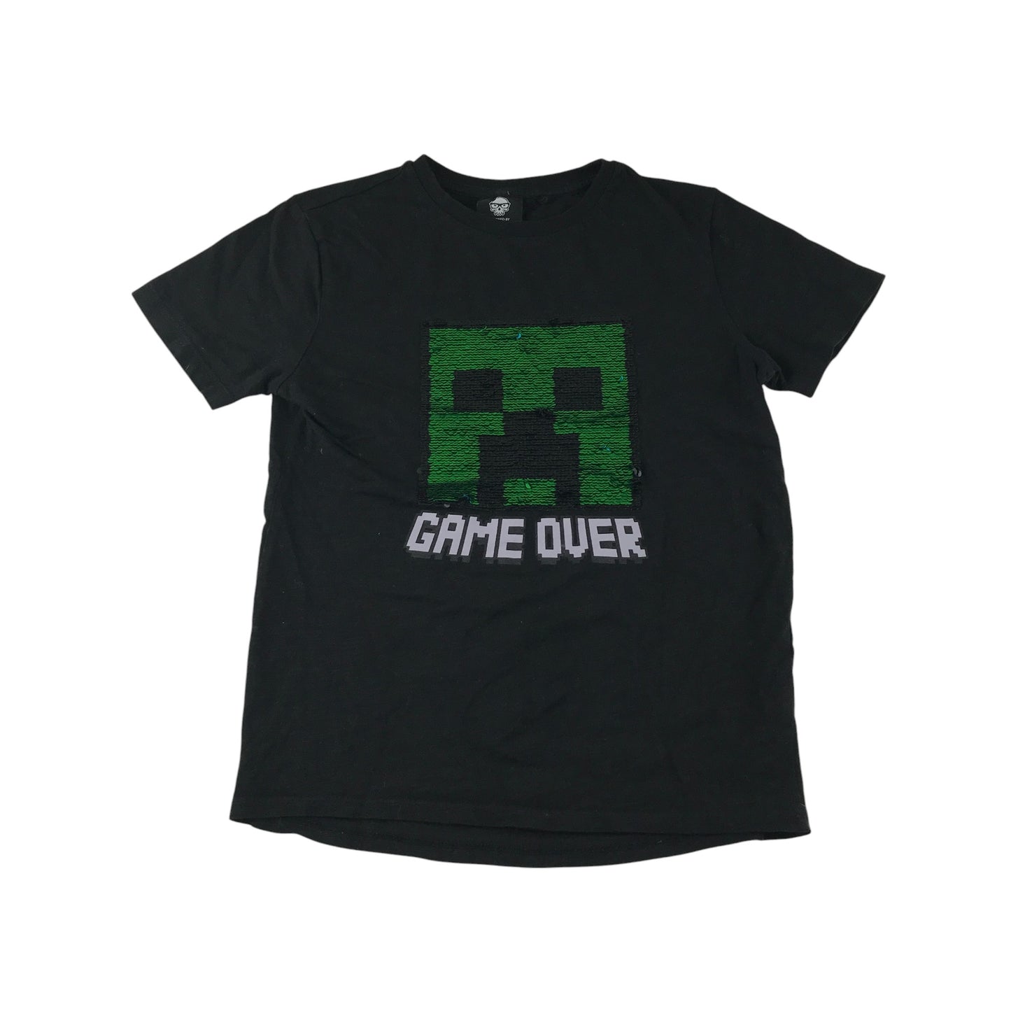 Next t-shirt 8-9 years black Minecraft Creeper sequin reversible blue and green cotton
