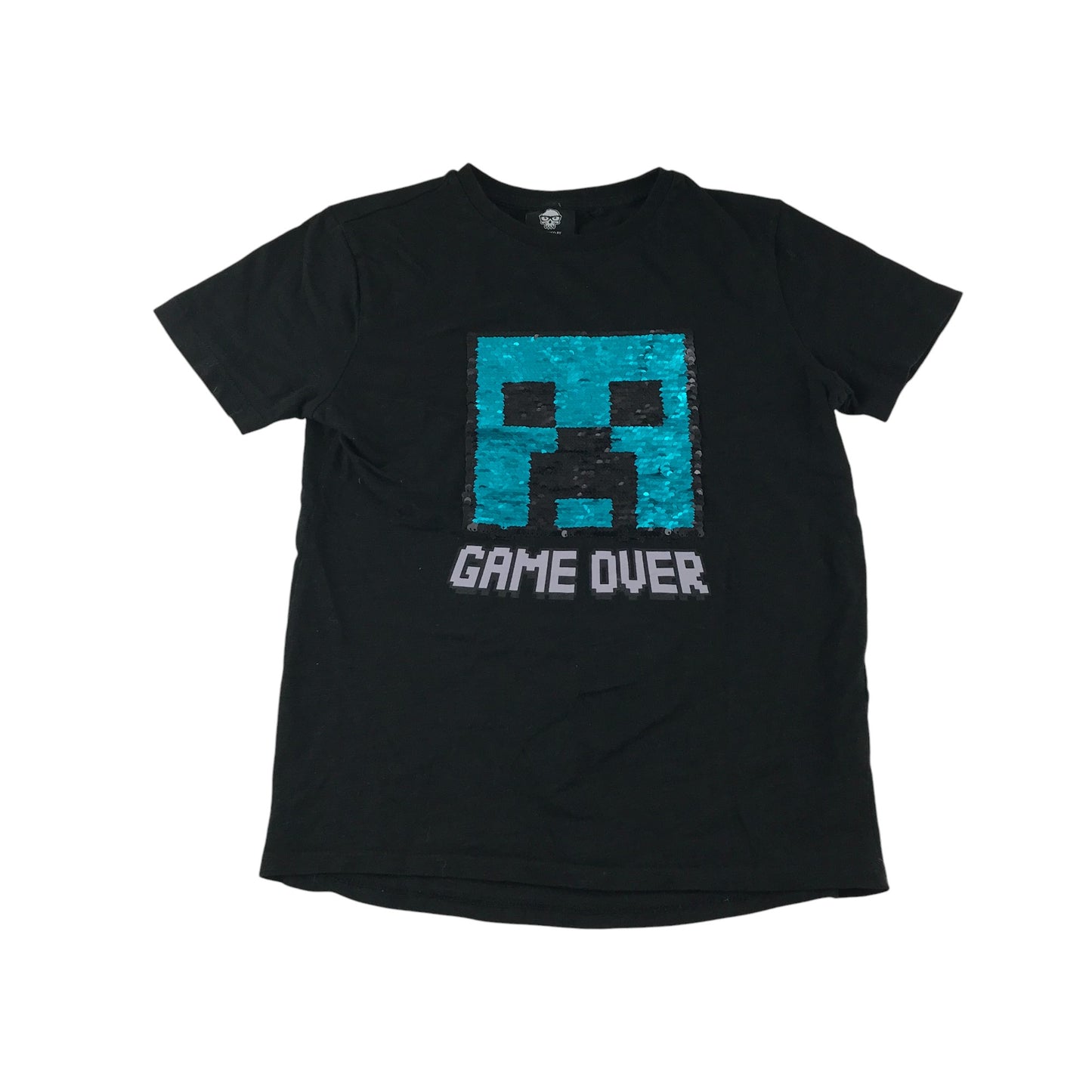 Next t-shirt 8-9 years black Minecraft Creeper sequin reversible blue and green cotton