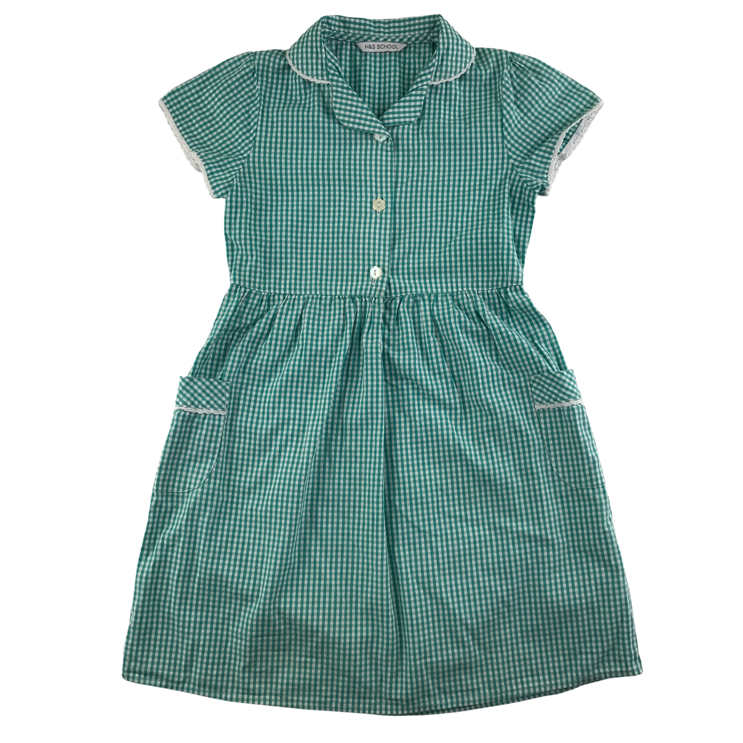 Mint gingham with buttons school summer dress