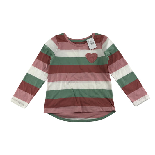 Nutmeg t-shirt 4-5 years pink green stripy with love heart cotton