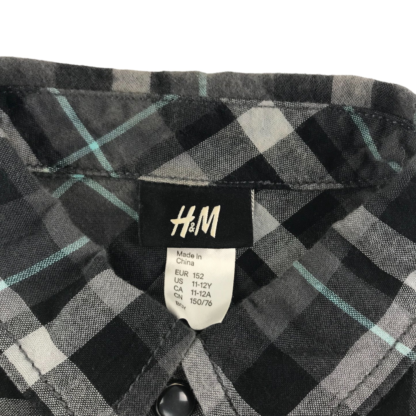 H&M Shirt Age 11 Grey Check Button Up Cotton