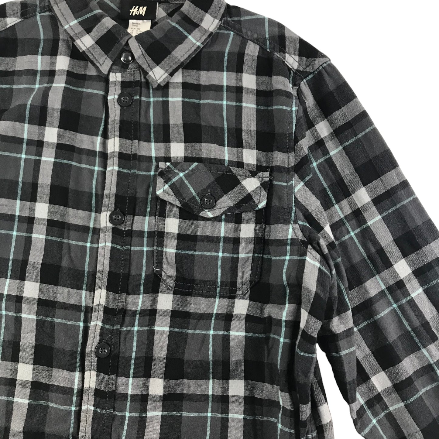 H&M Shirt Age 11 Grey Check Button Up Cotton