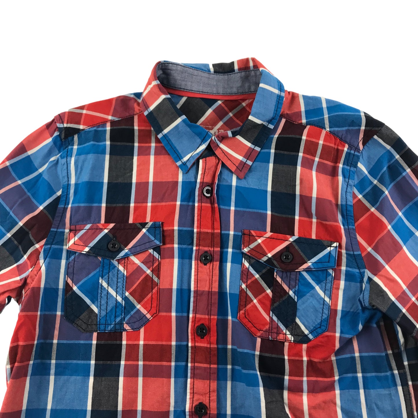 M&S Shirt Age 12 Red Blue Check Button Up