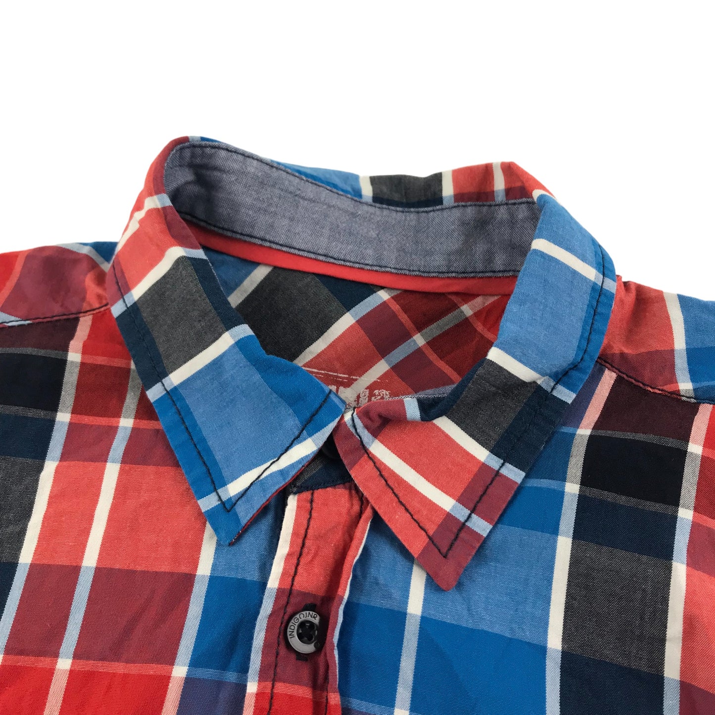 M&S Shirt Age 12 Red Blue Check Button Up