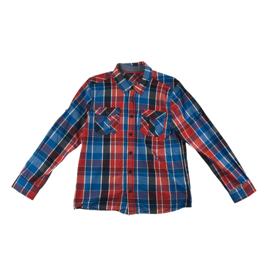 M&S Shirt Age 12 Red Blue Check Button Up
