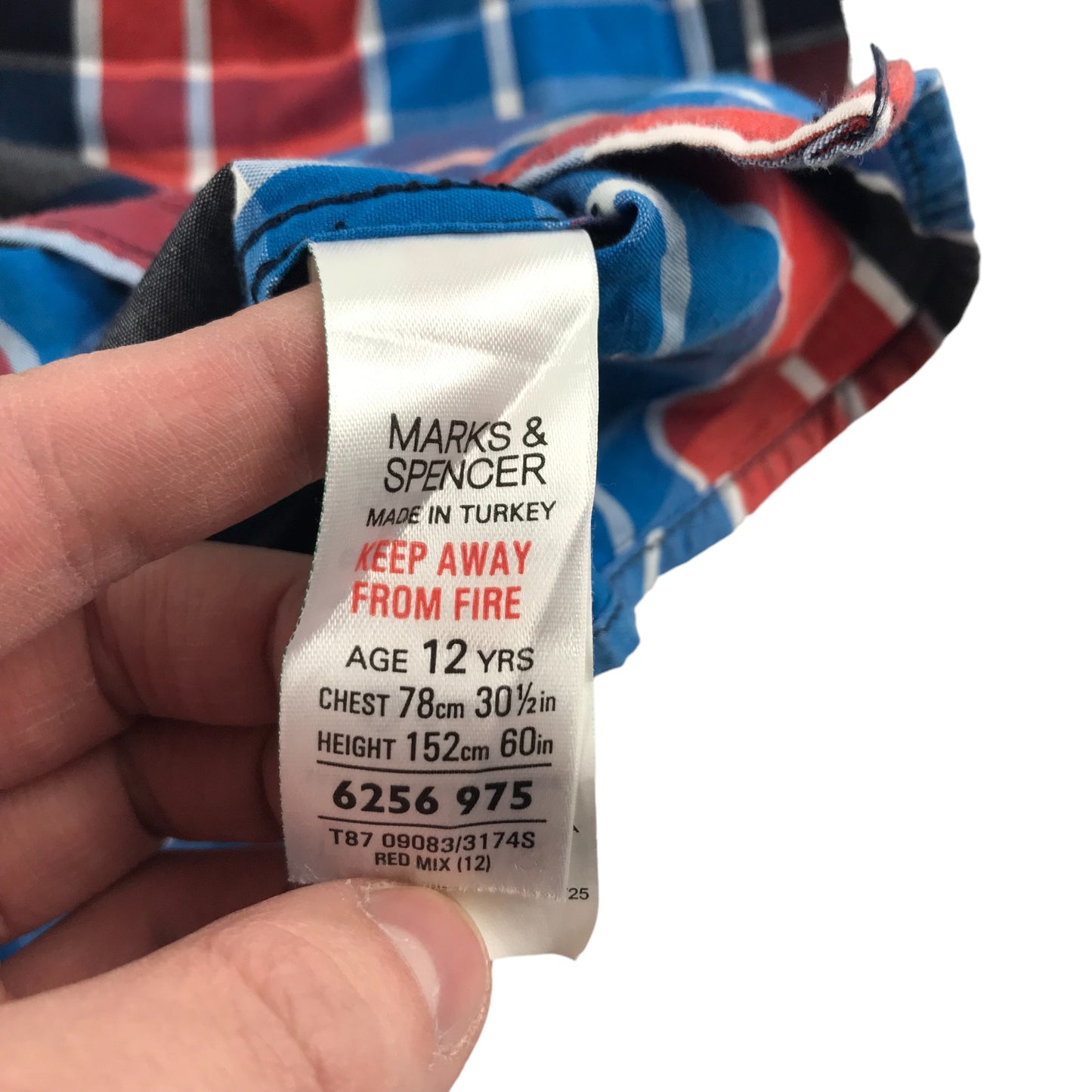 M&S Shirt Age 12 Red Blue Check Button Up