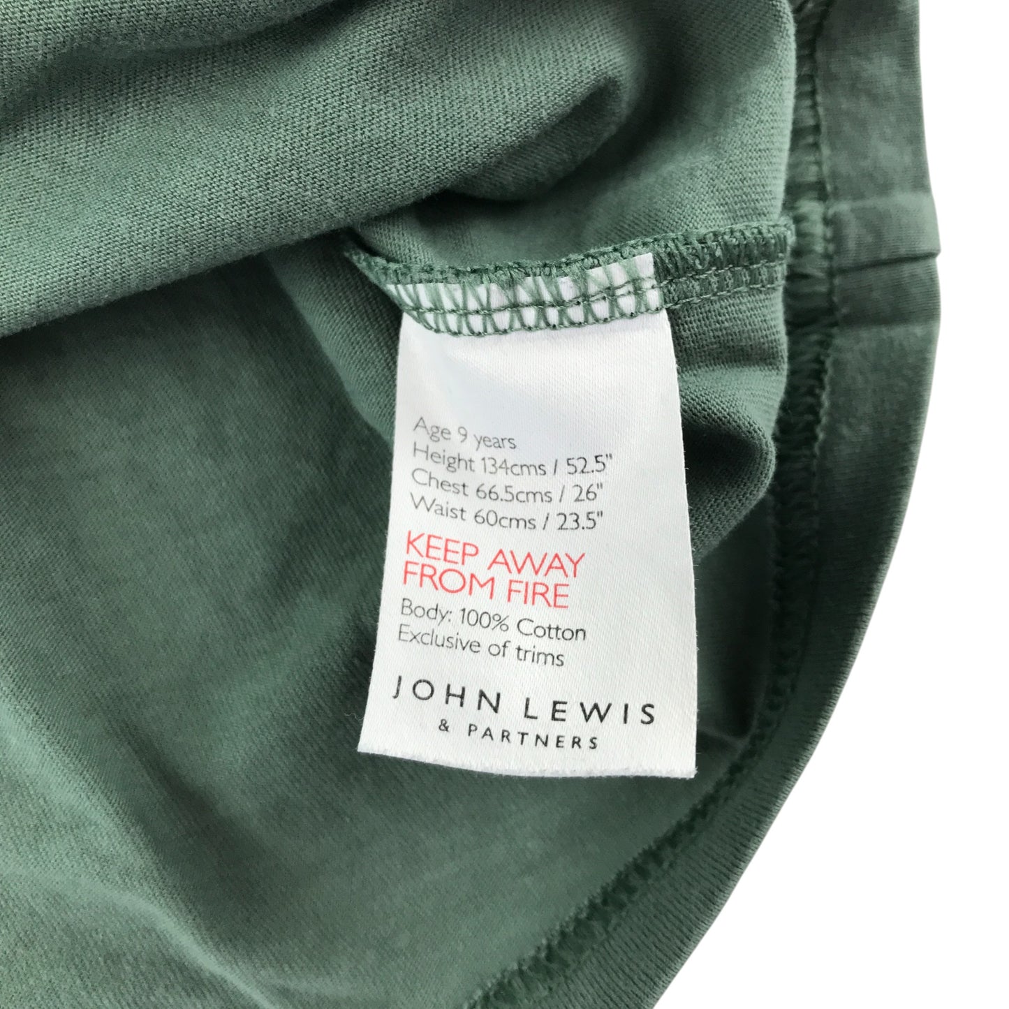John Lewis t-shirt 8-9 years khaki body and blue long sleeve cotton