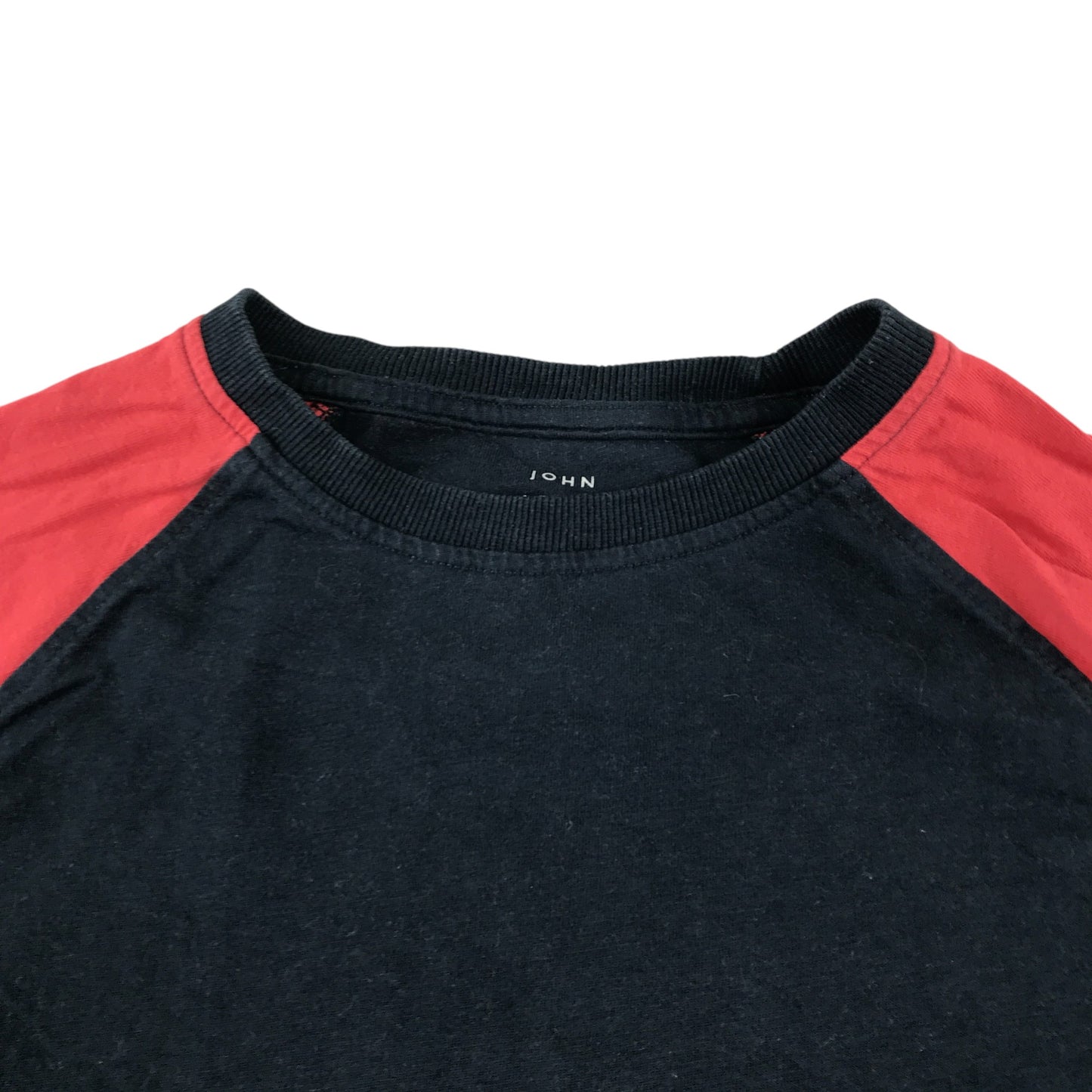 John Lewis t-shirt 8-9 years black body and red long sleeve cotton