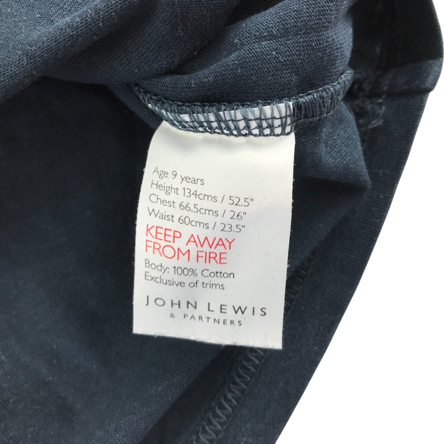 John Lewis t-shirt 8-9 years black body and red long sleeve cotton