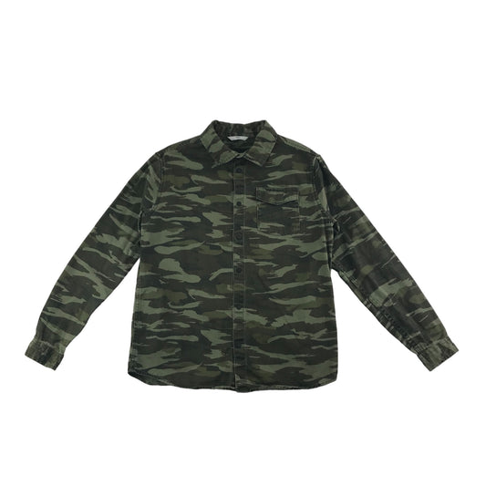 M&S Shirt Age 13 Khaki Green Camo Print Pattern Button Up