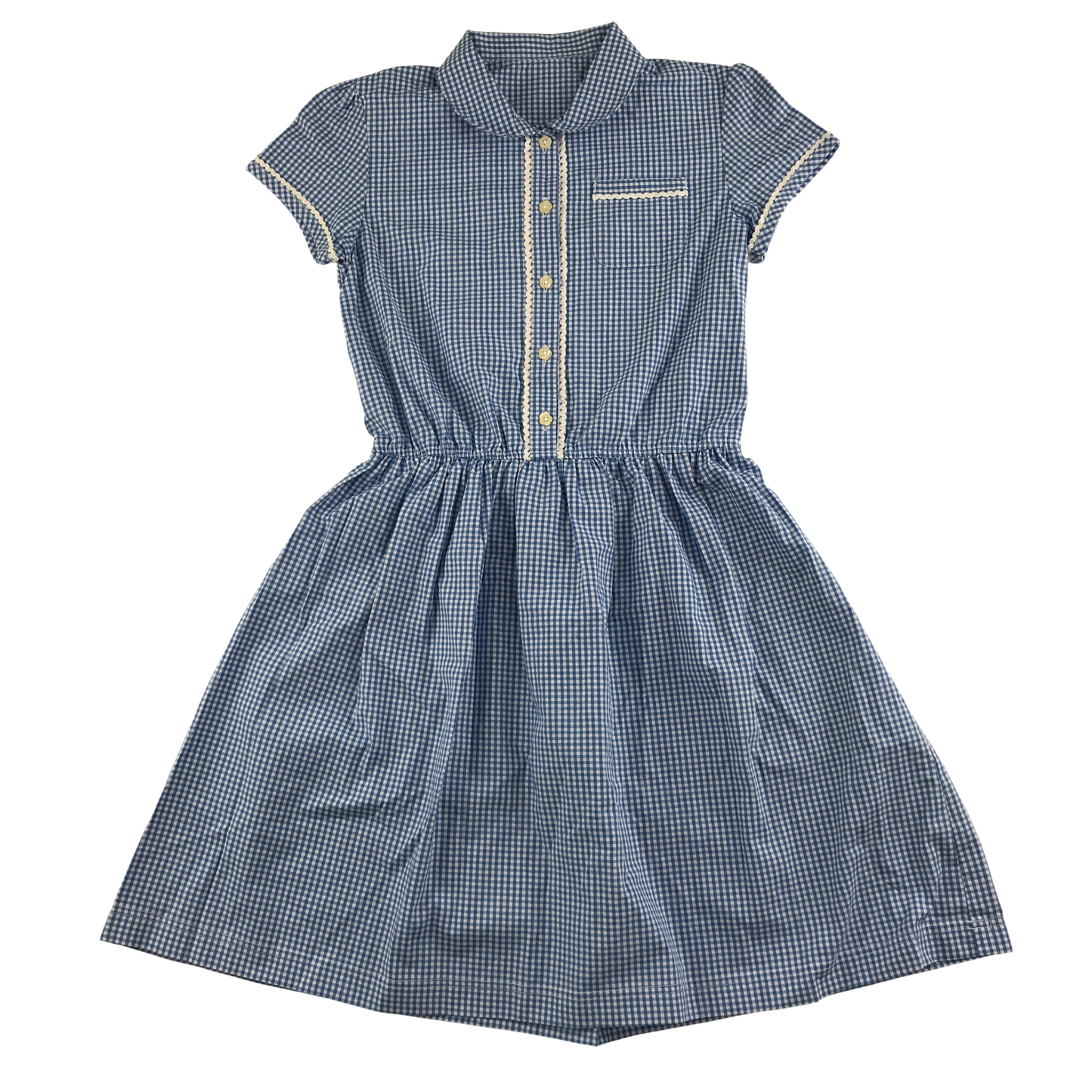 Blue gingham with buttons school summer dress