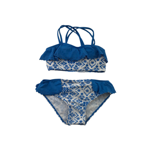 Tu Bikini Age 8 Blue and White Floral Frill Detail 2-piece Set