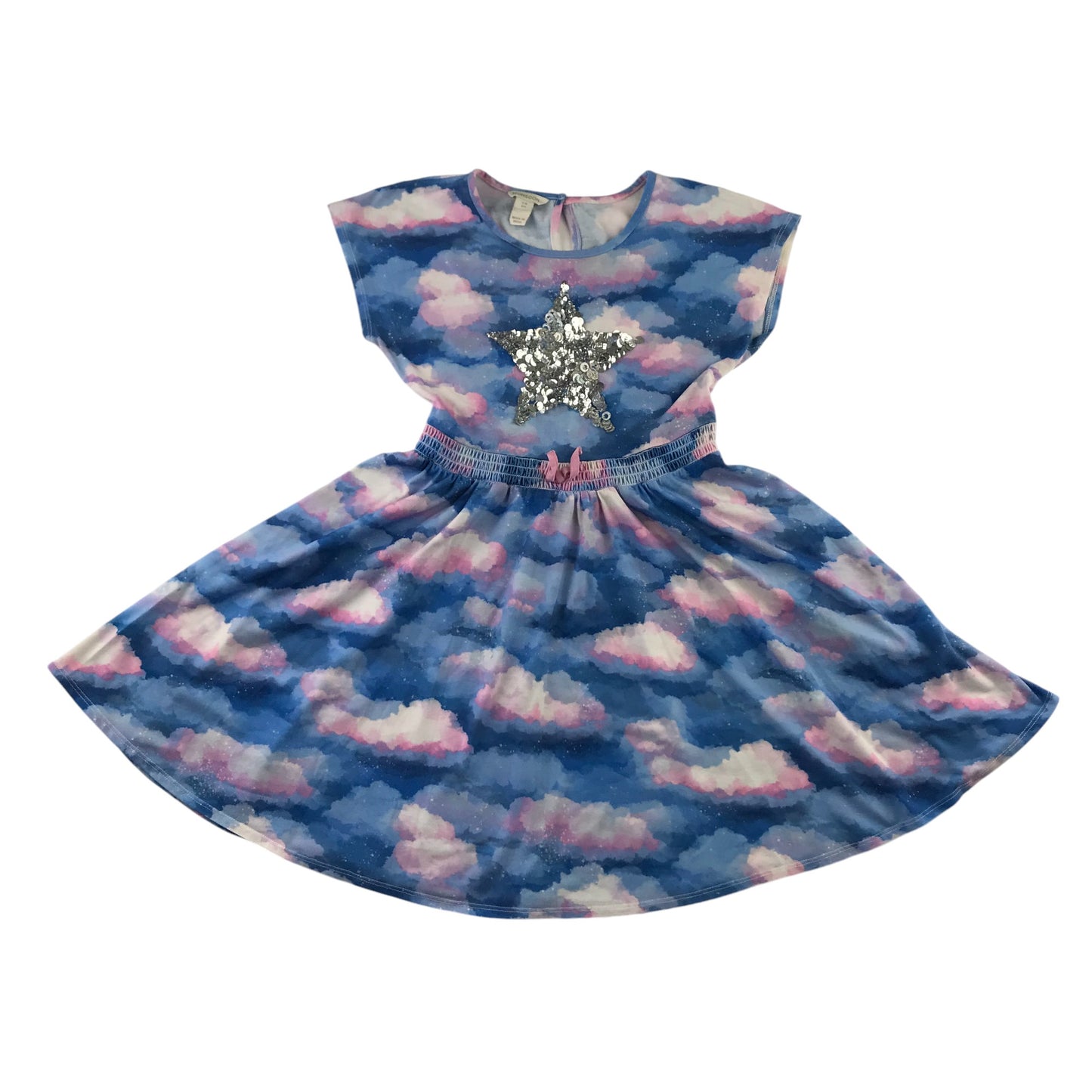 Monsoon dress 9-10 years blue and pink cloud pattern sequin star