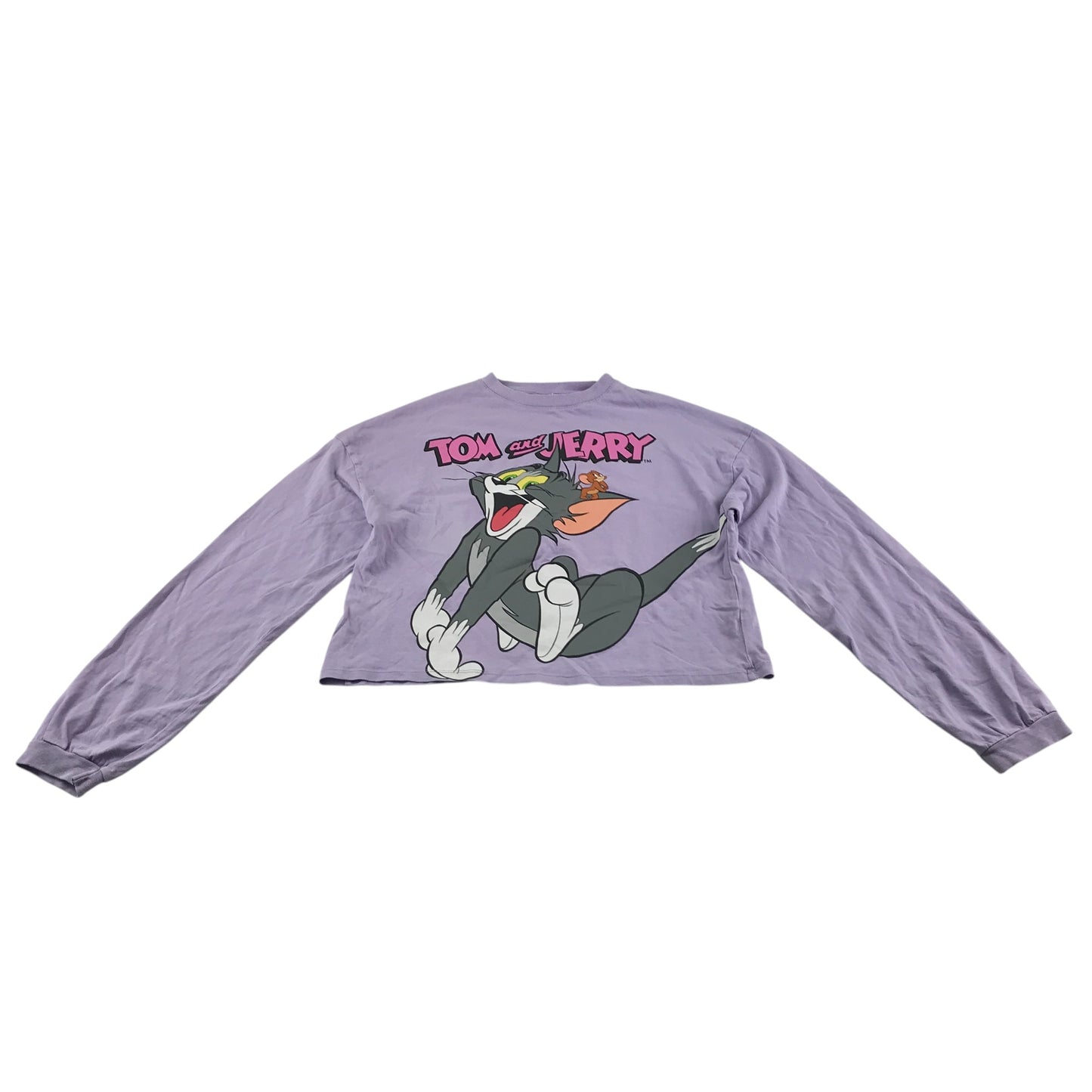 Zara t-shirt 13-14 years lilac Tom and Jerry cropped long sleeve cotton