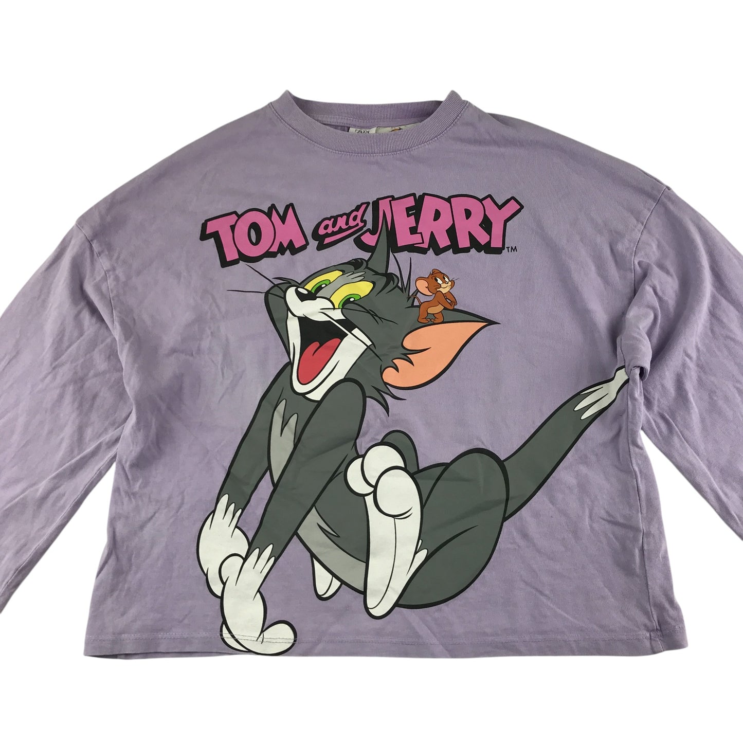 Zara t-shirt 13-14 years lilac Tom and Jerry cropped long sleeve cotton