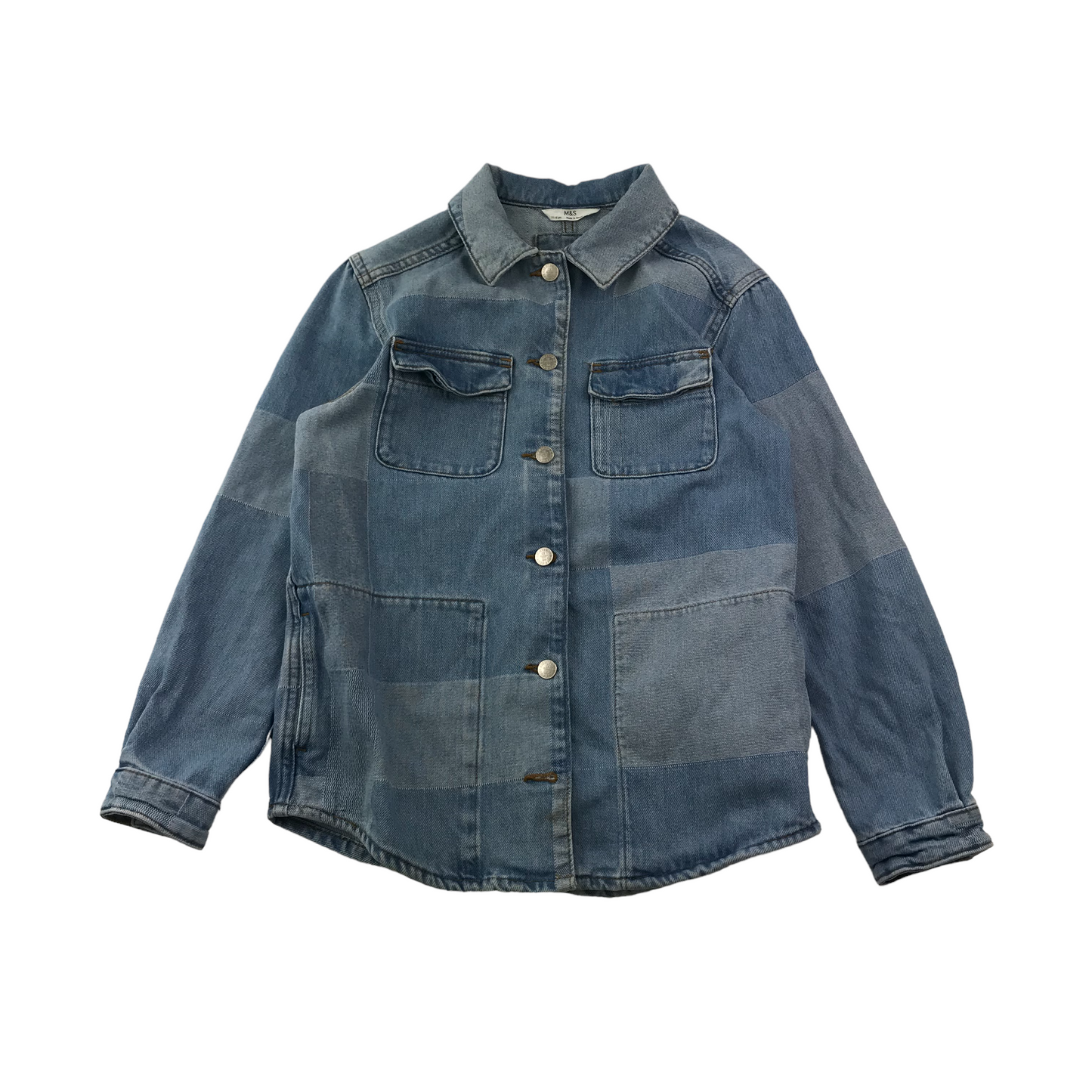 M&S Blue Checked Denim Shirt Age 11