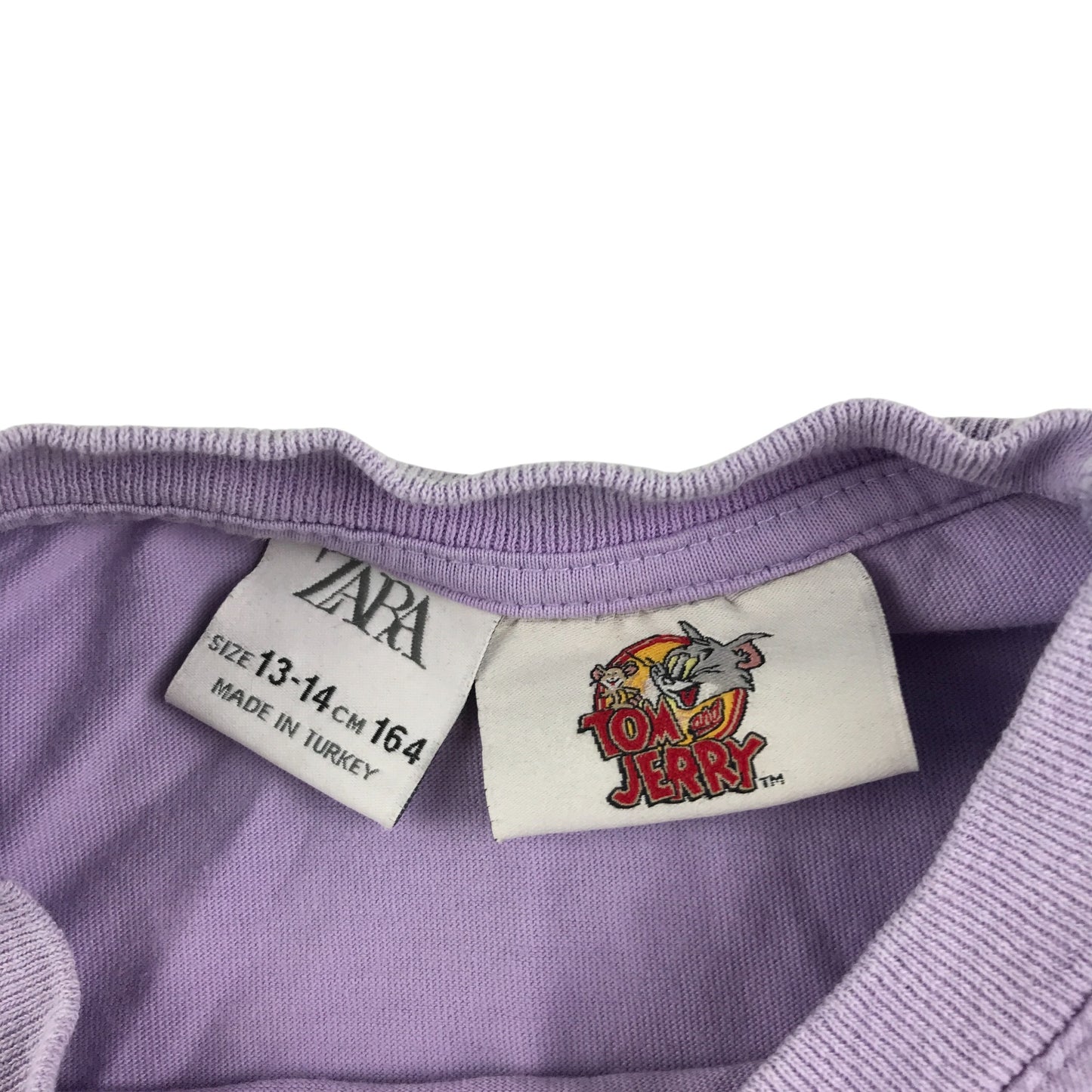 Zara t-shirt 13-14 years lilac Tom and Jerry cropped long sleeve cotton