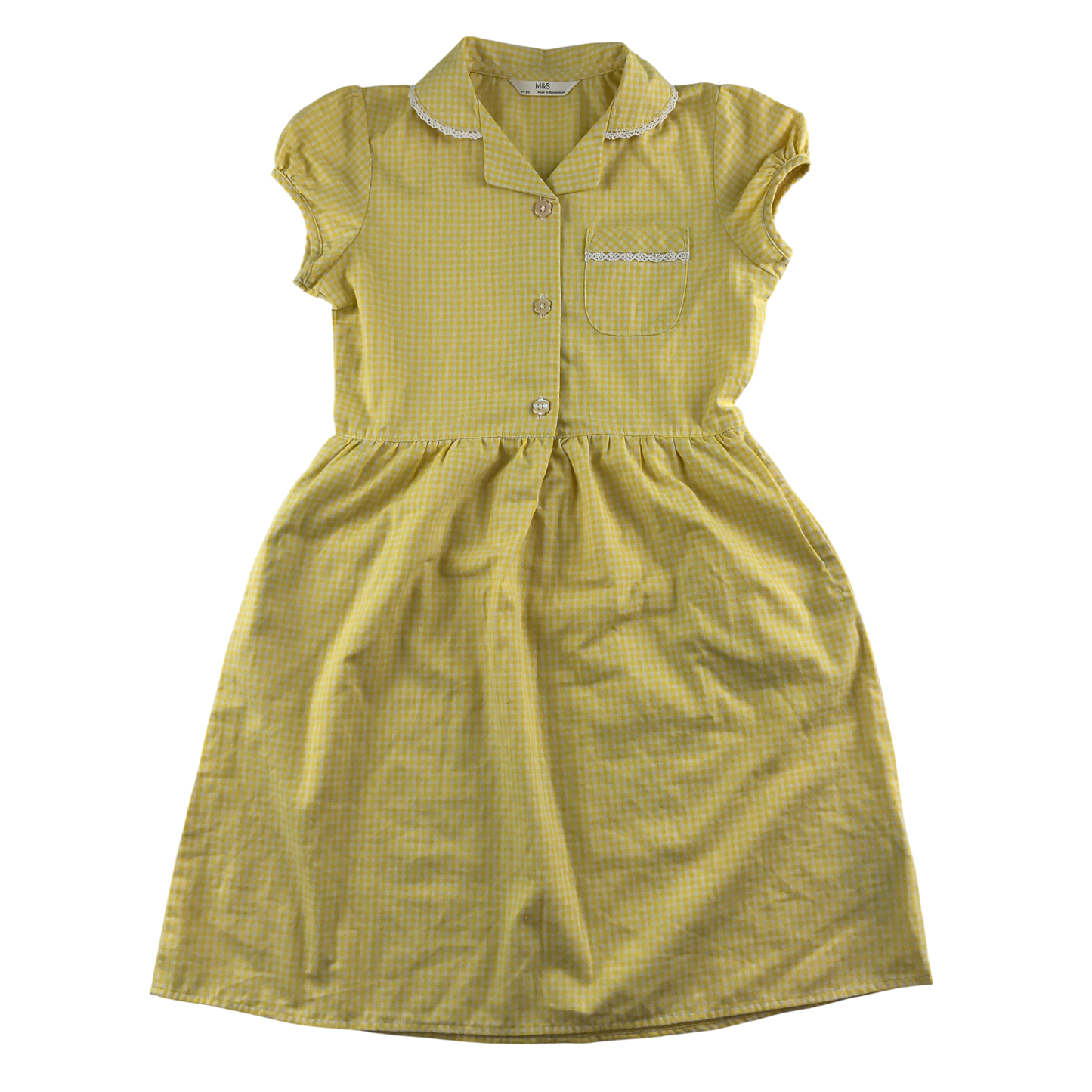 Yellow gingham with buttons school summer dress
