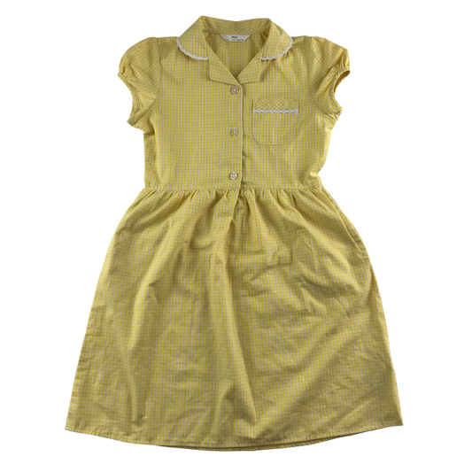 Yellow gingham with buttons school summer dress