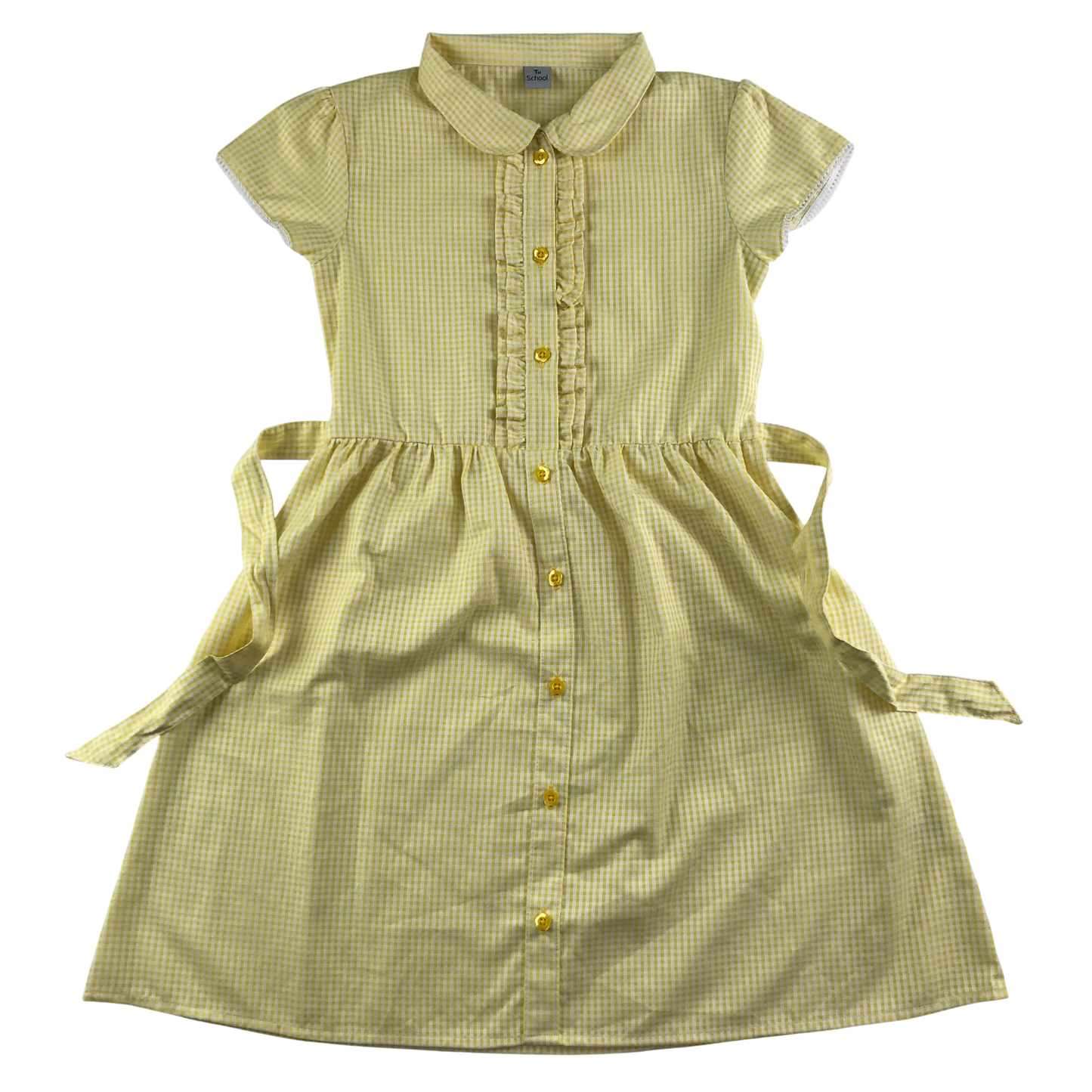 Yellow gingham with belt summer school dress