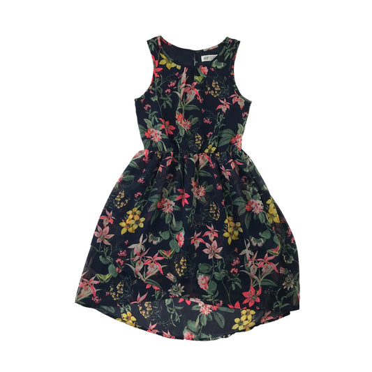 H&M dress 9 years navy blue floral print sleeveless summer