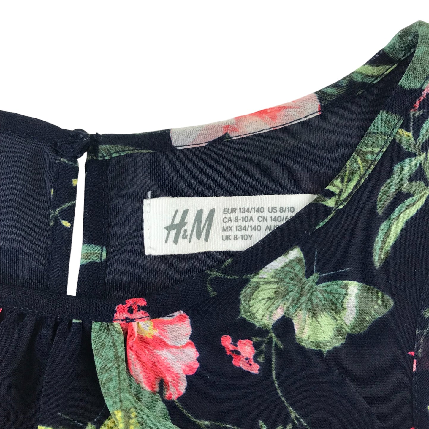 H&M dress 9 years navy blue floral print sleeveless summer