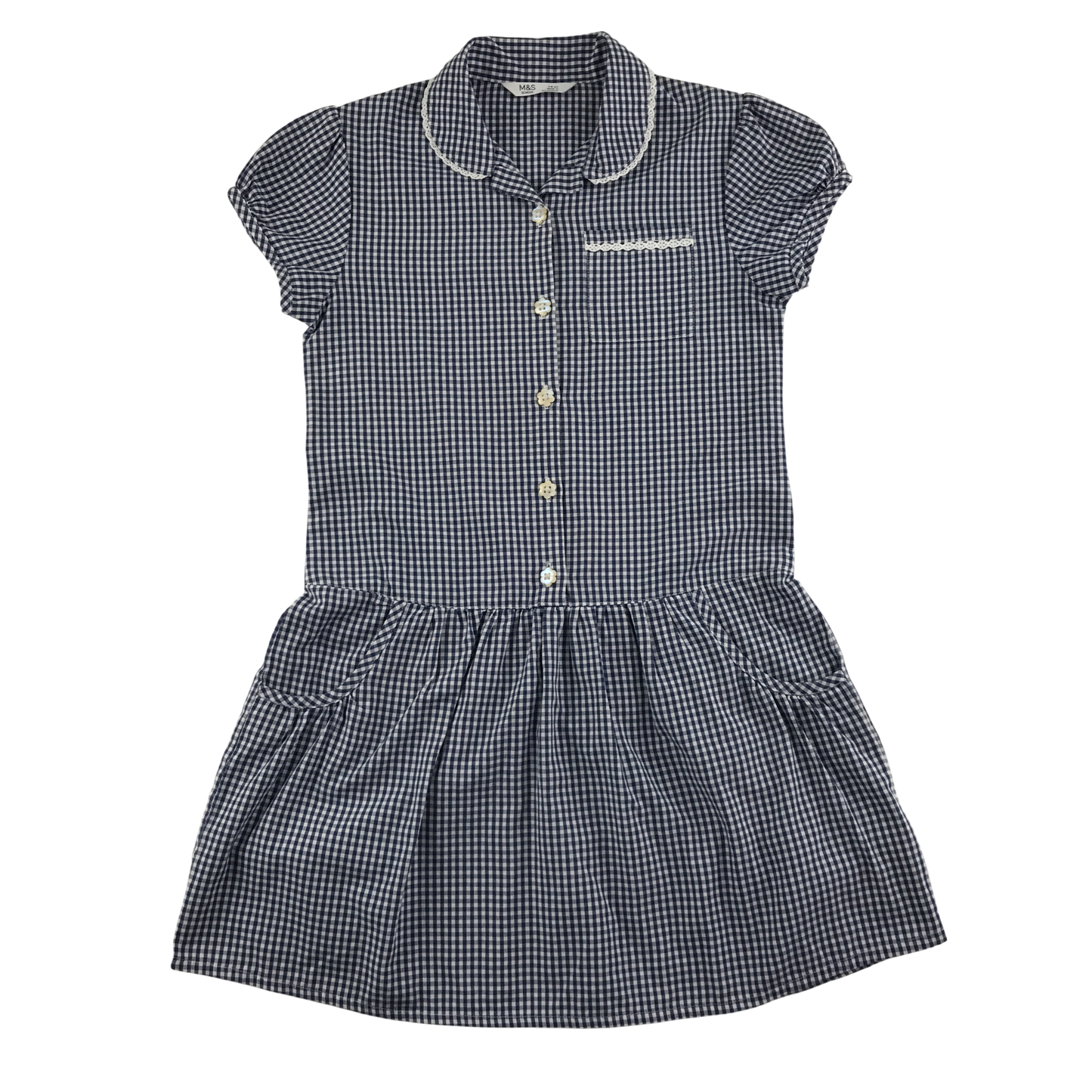 Navy gingham drop waist school summer dress