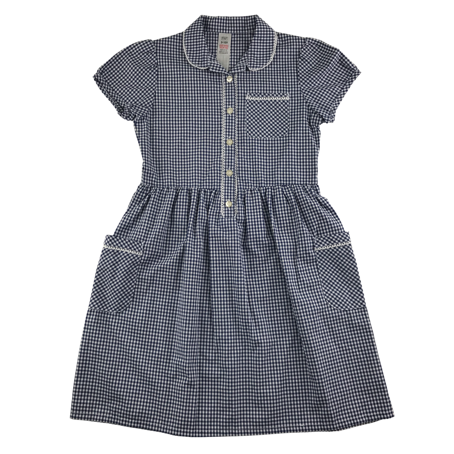 Navy gingham with buttons school summer dress