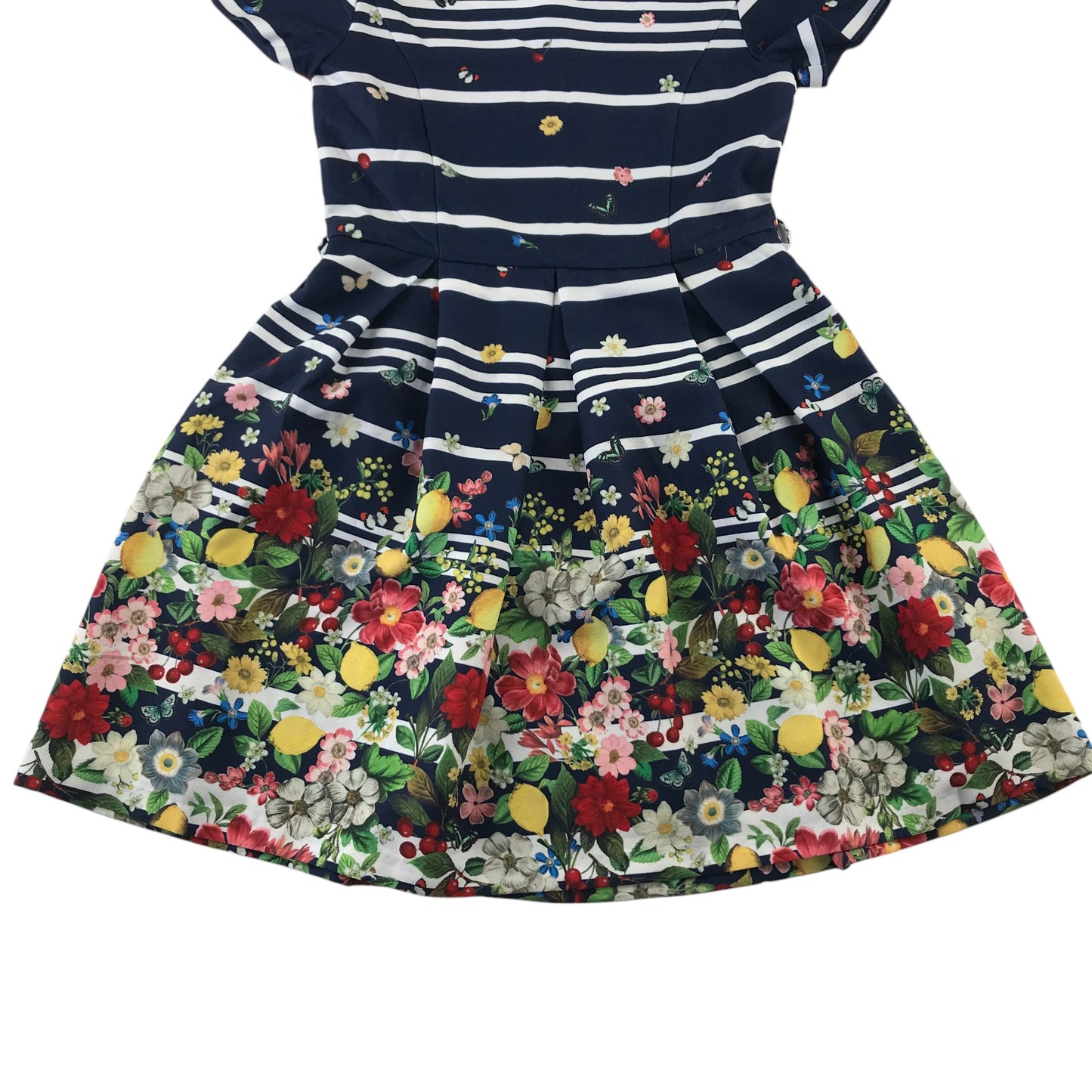 Yumi dress 11-12 years navy blue stripy floral print summery