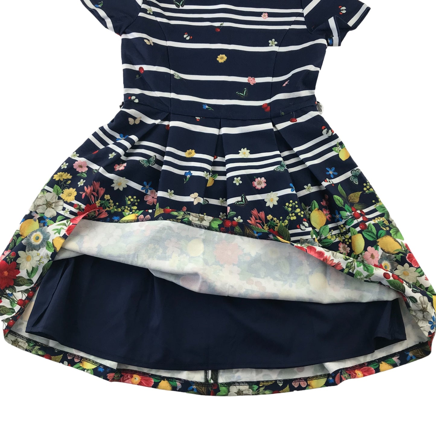 Yumi dress 11-12 years navy blue stripy floral print summery
