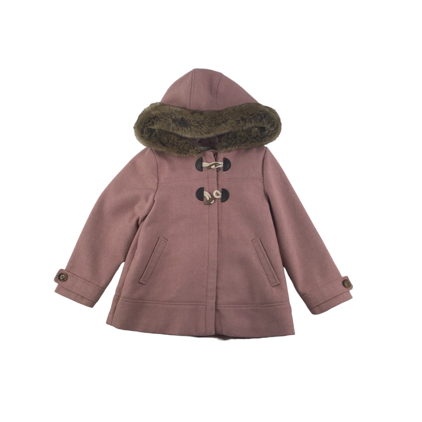 F&F Coat Age 6 Pink A-line Faux Fur Lined Hood