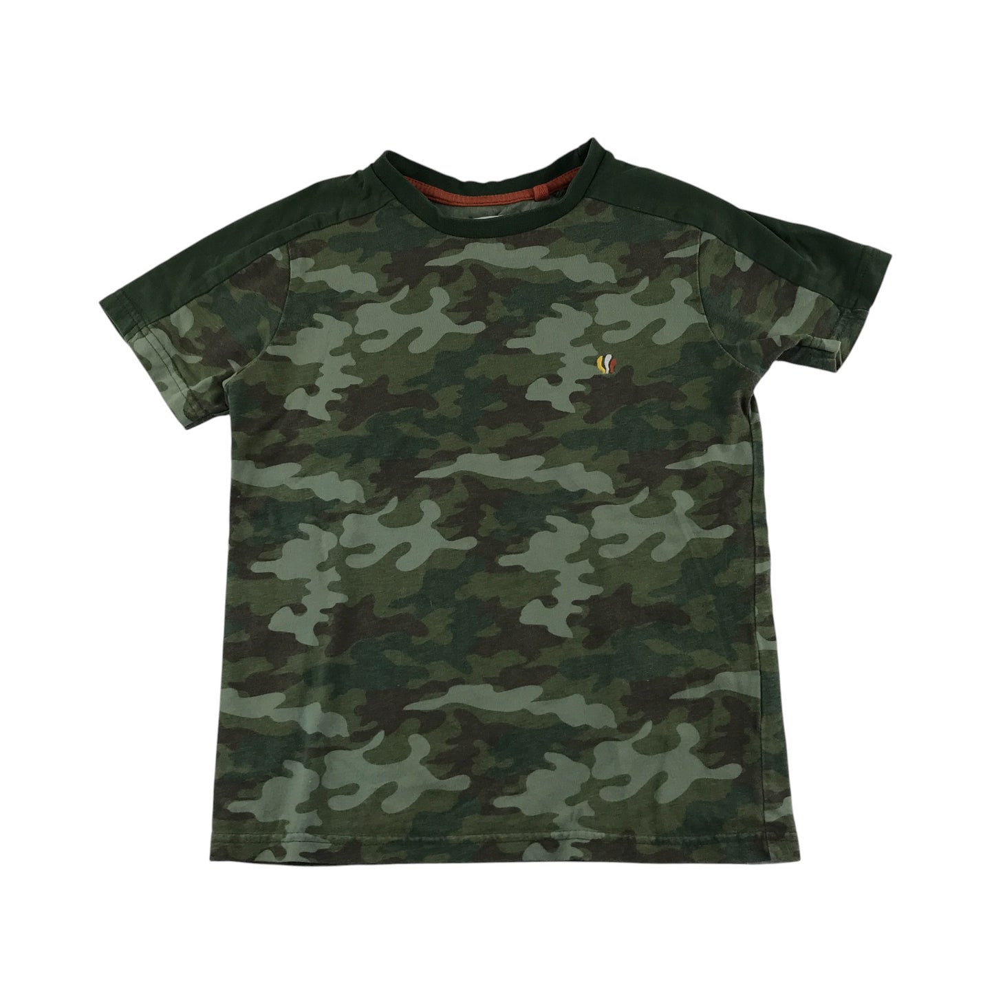 Fatface t-shirt 7-8 years khaki green camo pattern short sleeve cotton