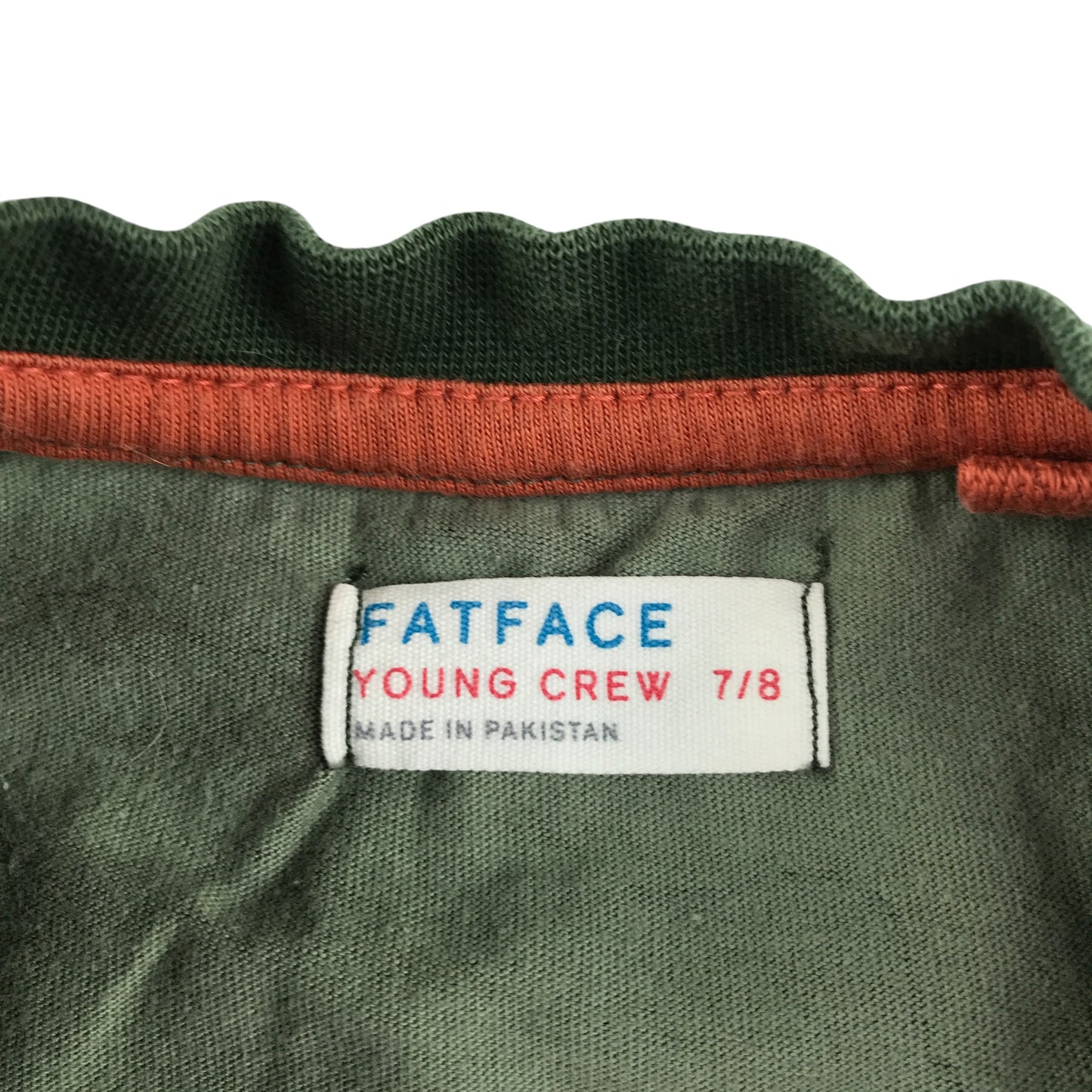 Fatface t-shirt 7-8 years khaki green camo pattern short sleeve cotton