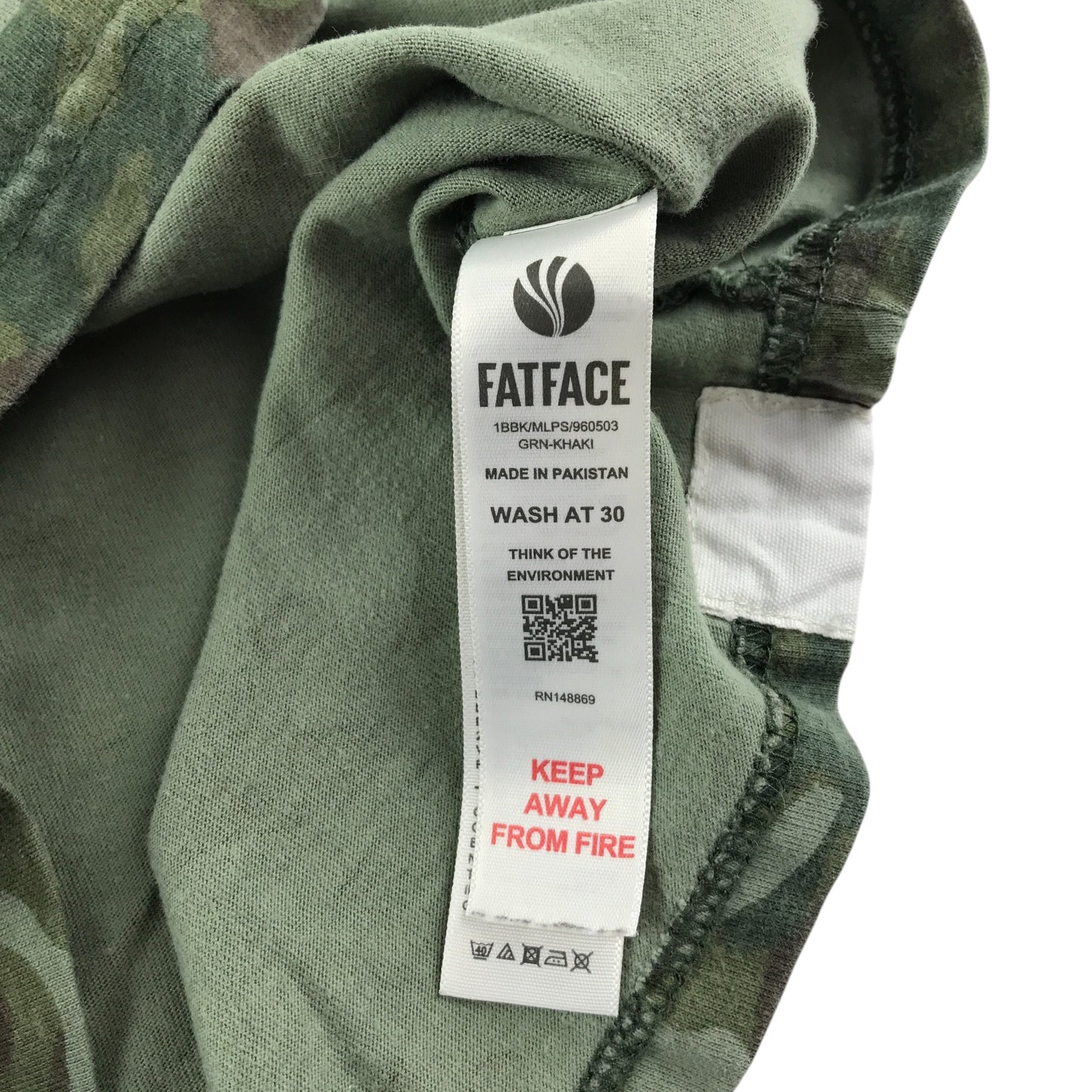Fatface t-shirt 7-8 years khaki green camo pattern short sleeve cotton