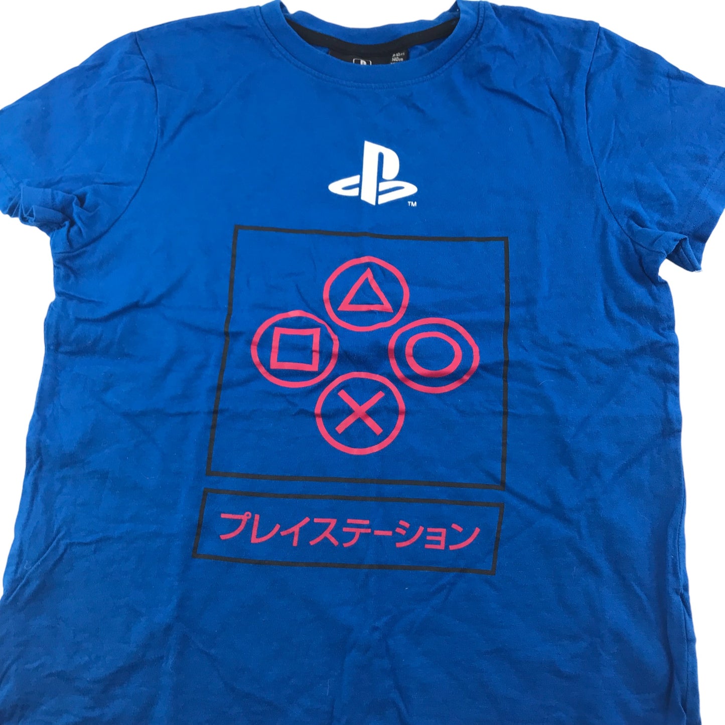 Primark T-Shirt Age 9 Blue Short Sleeve PlayStation Buttons Graphic