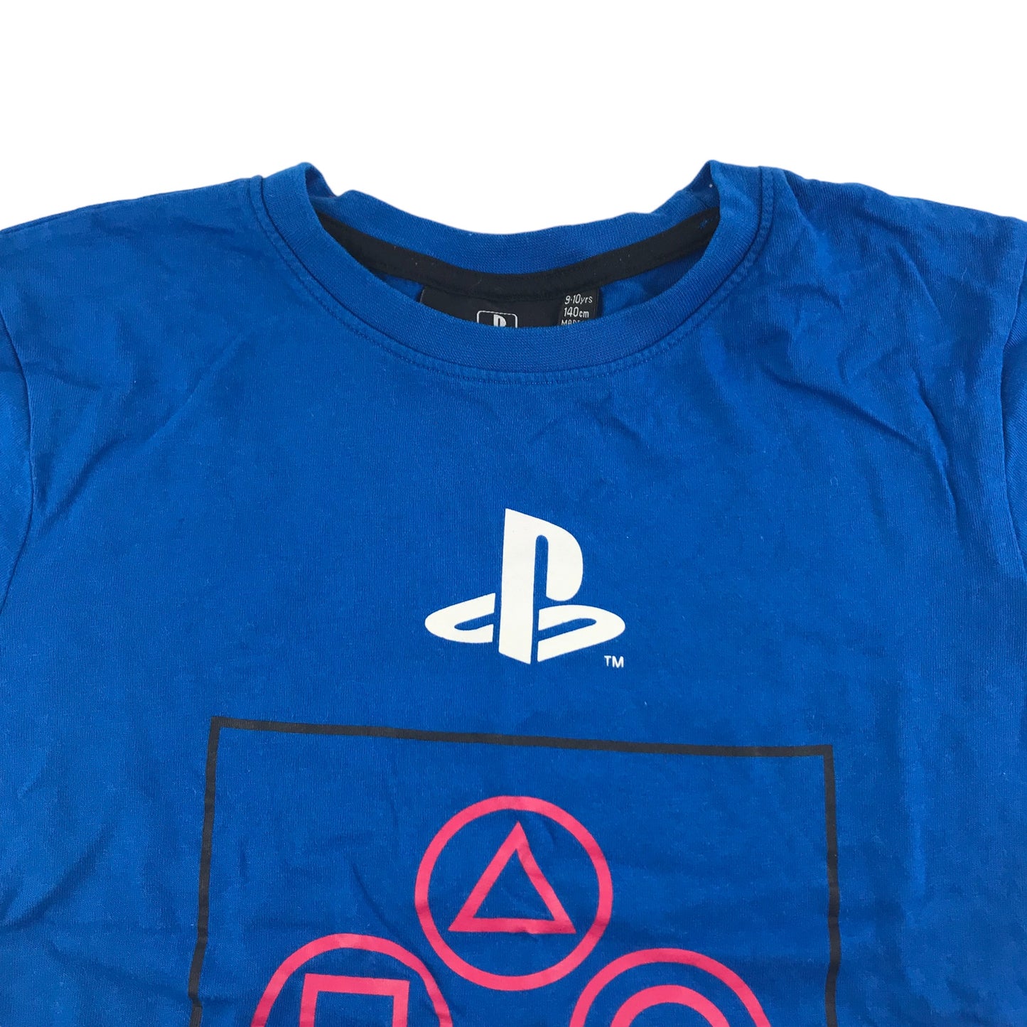 Primark T-Shirt Age 9 Blue Short Sleeve PlayStation Buttons Graphic